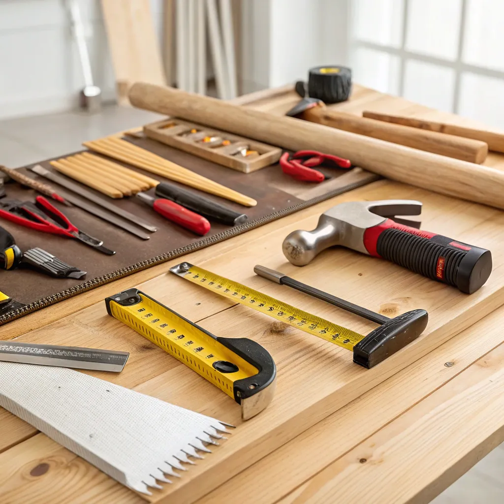 Carpentry tools neatly arranged