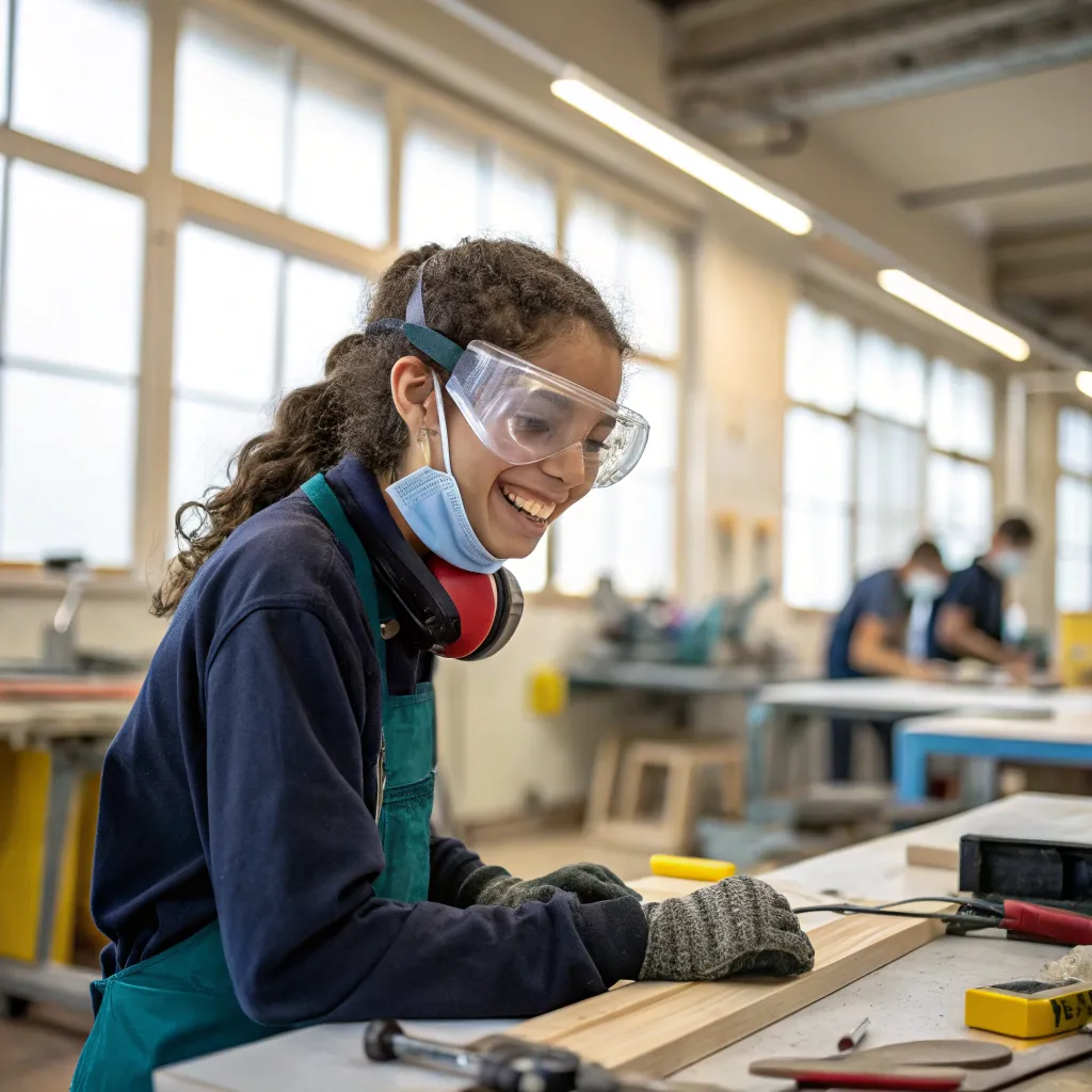 Happy student in workshop