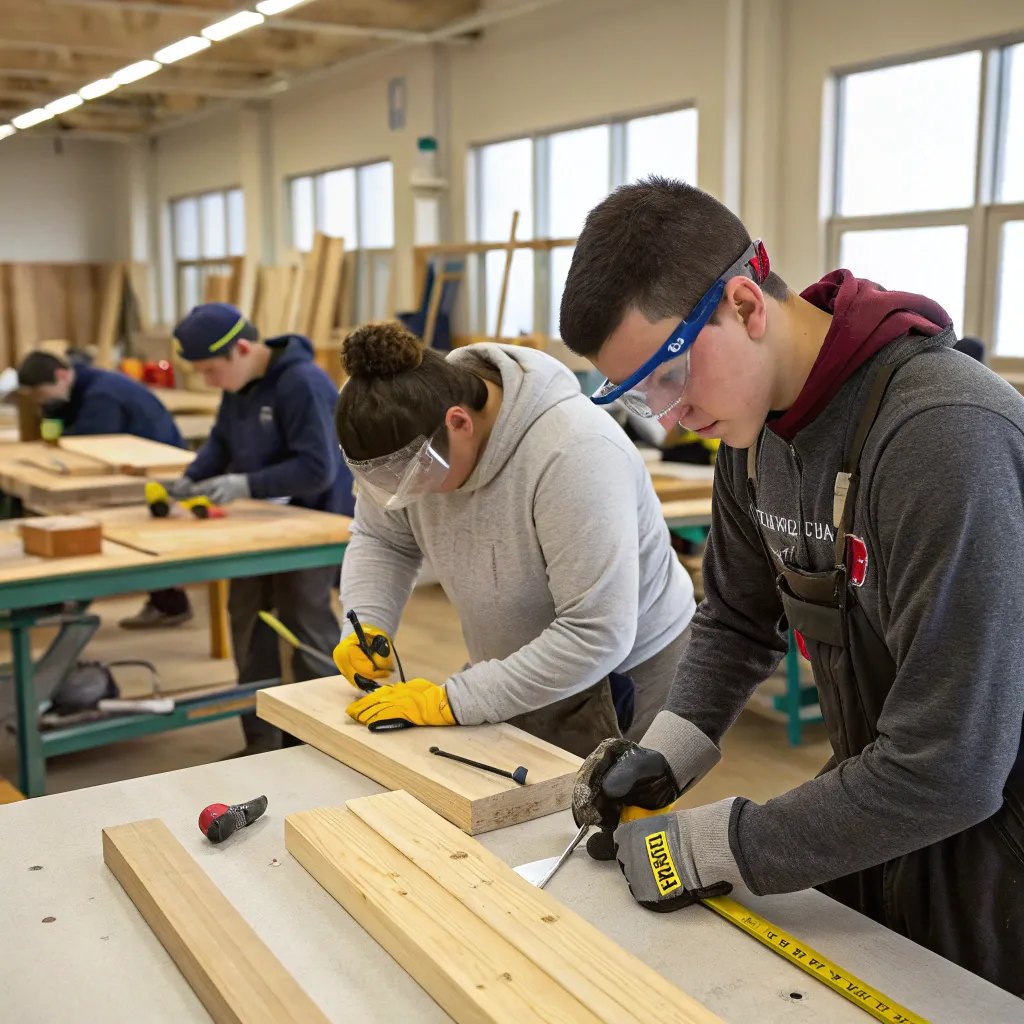 Students in carpentry class